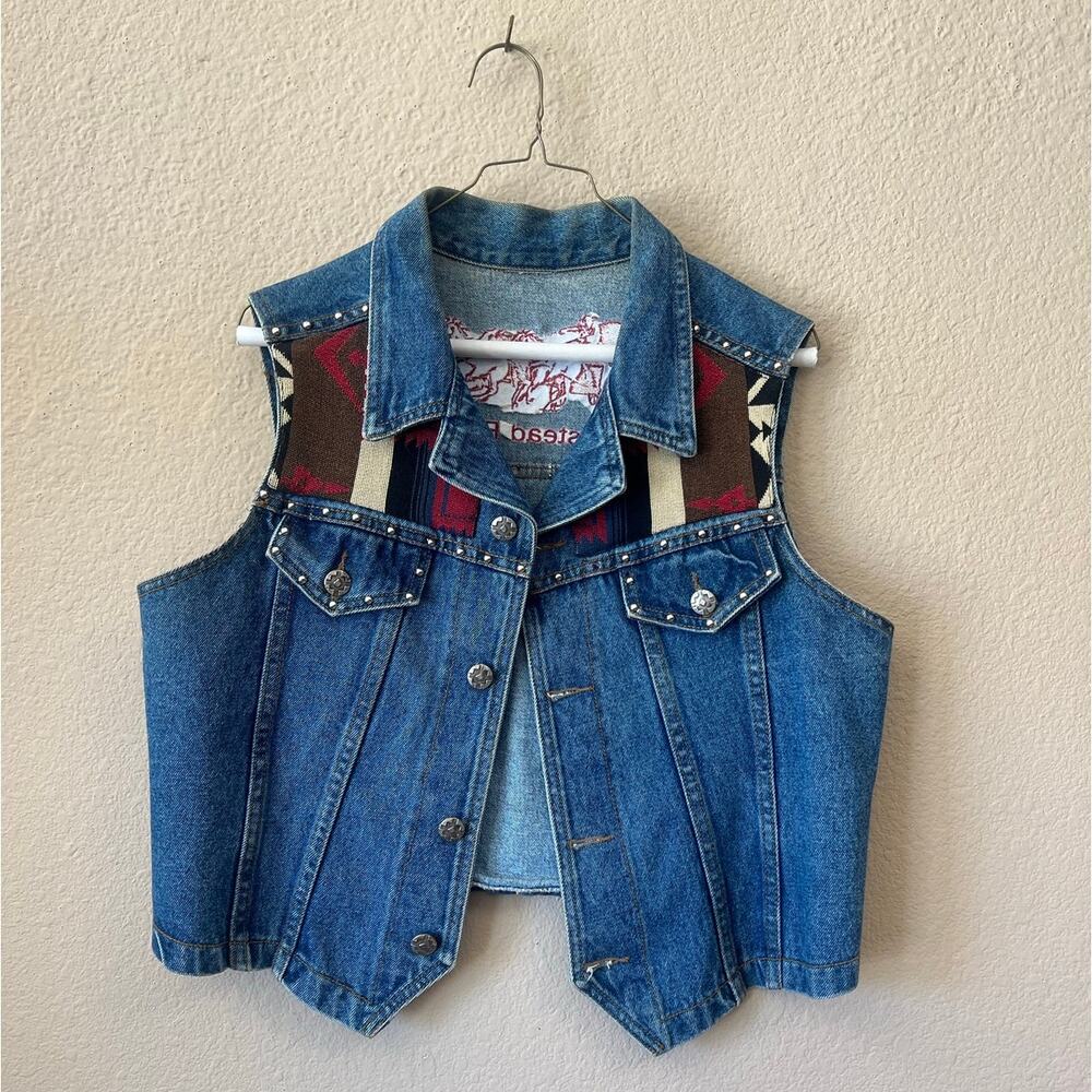 Vintage 90s western denim Aztec rodeo vest size M